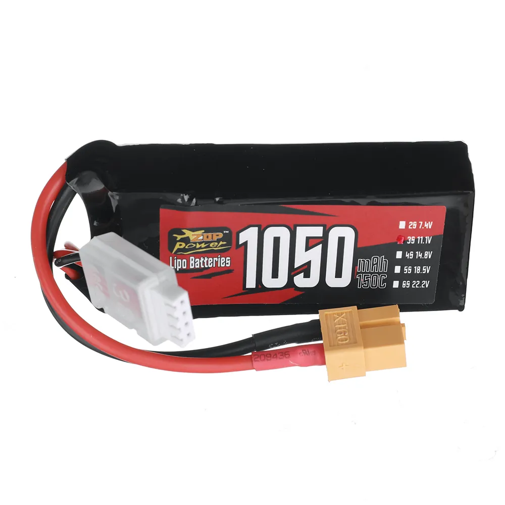 ZOP Power 11.1V 1050mAh 150C 3S LiPo Battery XT60 Plug for RC Drone ZOP Power 11.1V 1050mAh 150C 3S LiPo Battery XT60 Plug for RC Drone