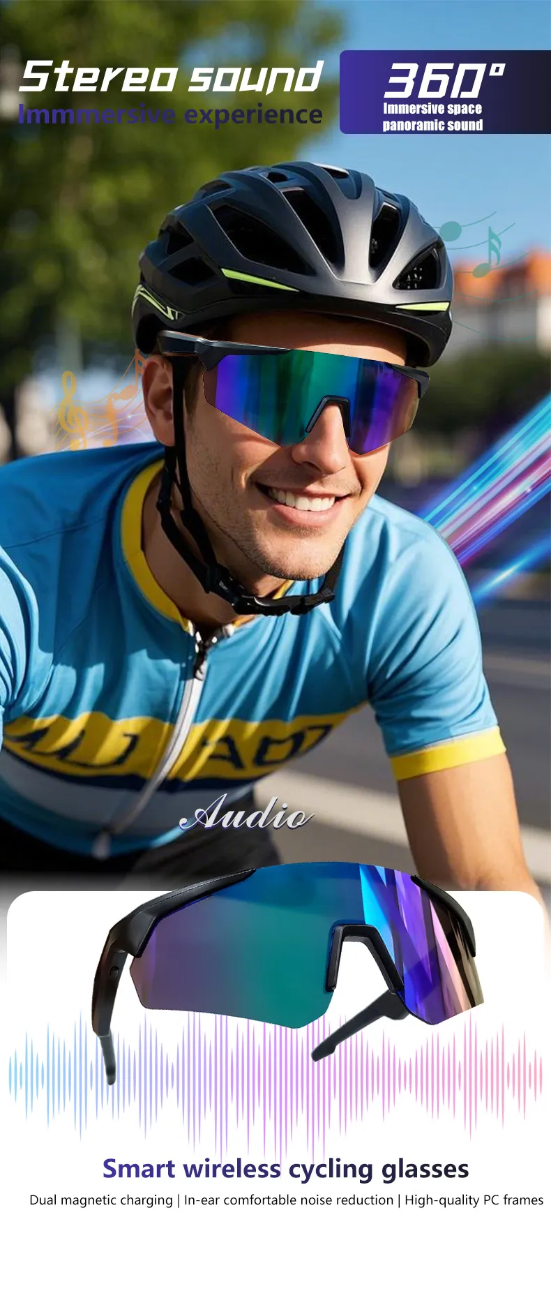 QY-Pro2 bluetooth 5.4 Smart Cycling Glasses with AI Voice Assistant UV Protection Windproof Sandproof 360° Surround Sound for Outdoor Sports QY-Pro2 bluetooth 5.4 Smart Cycling Glasses with AI Voice Assistant UV Protection Windproof Sandproof 360° Surround Sound for Outdoor Sports