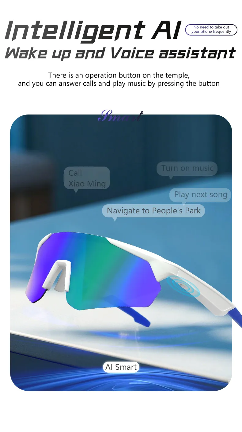QY-Pro2 bluetooth 5.4 Smart Cycling Glasses with AI Voice Assistant UV Protection Windproof Sandproof 360° Surround Sound for Outdoor Sports QY-Pro2 bluetooth 5.4 Smart Cycling Glasses with AI Voice Assistant UV Protection Windproof Sandproof 360° Surround Sound for Outdoor Sports