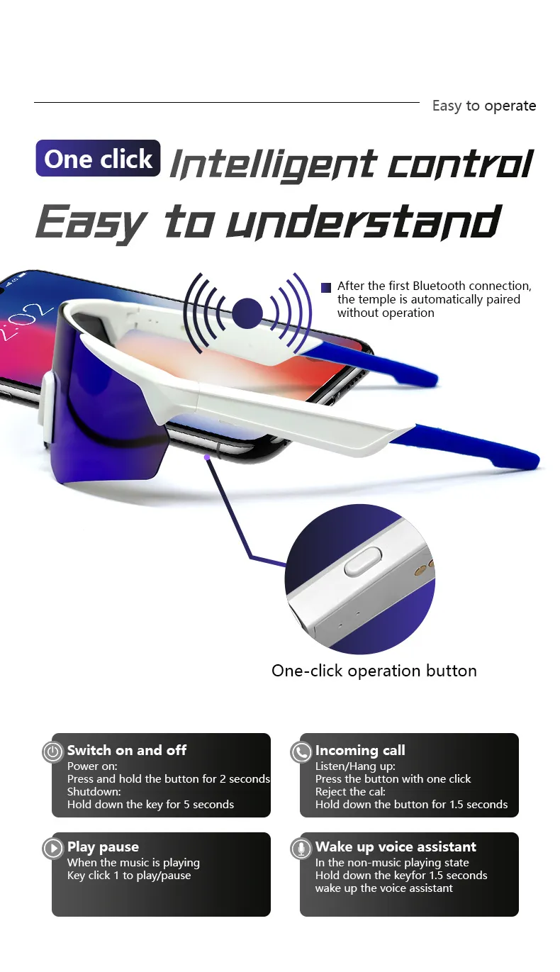 QY-Pro2 bluetooth 5.4 Smart Cycling Glasses with AI Voice Assistant UV Protection Windproof Sandproof 360° Surround Sound for Outdoor Sports QY-Pro2 bluetooth 5.4 Smart Cycling Glasses with AI Voice Assistant UV Protection Windproof Sandproof 360° Surround Sound for Outdoor Sports
