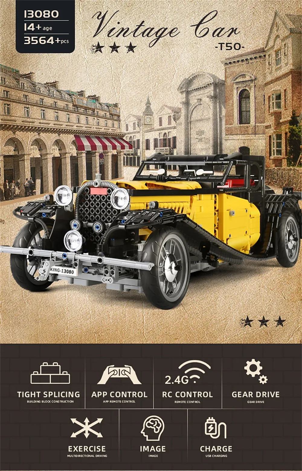MOULD KING 13080 Technical Car T50 Vintage Classic Racing Vehicle Building Block Brick Assembly Kit 3564PCS Toy Christmas Gift For Kid MOULD KING 13080 Technical Car T50 Vintage Classic Racing Vehicle Building Block Brick Assembly Kit 3564PCS Toy Christmas Gift For Kid