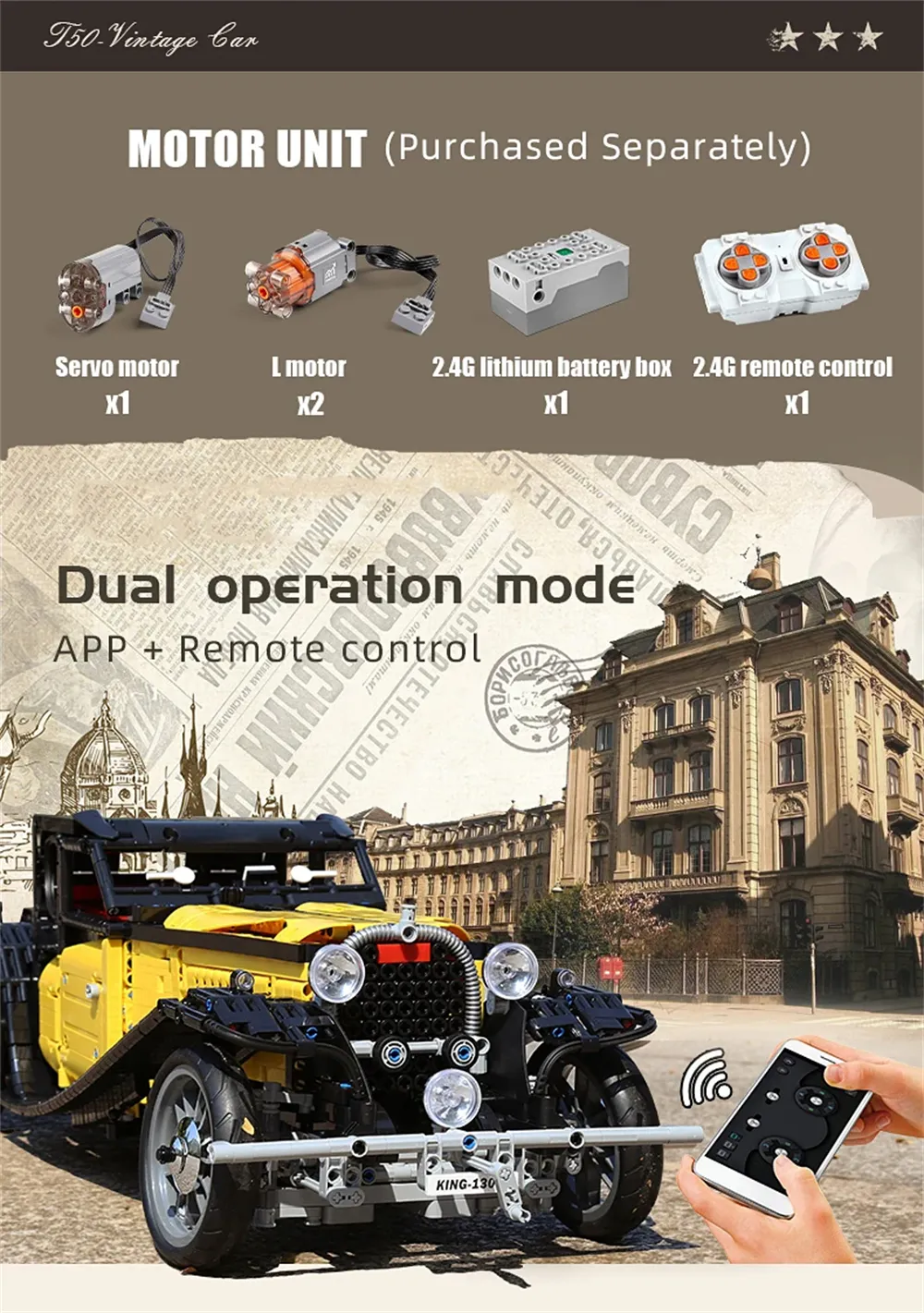MOULD KING 13080 Technical Car T50 Vintage Classic Racing Vehicle Building Block Brick Assembly Kit 3564PCS Toy Christmas Gift For Kid MOULD KING 13080 Technical Car T50 Vintage Classic Racing Vehicle Building Block Brick Assembly Kit 3564PCS Toy Christmas Gift For Kid