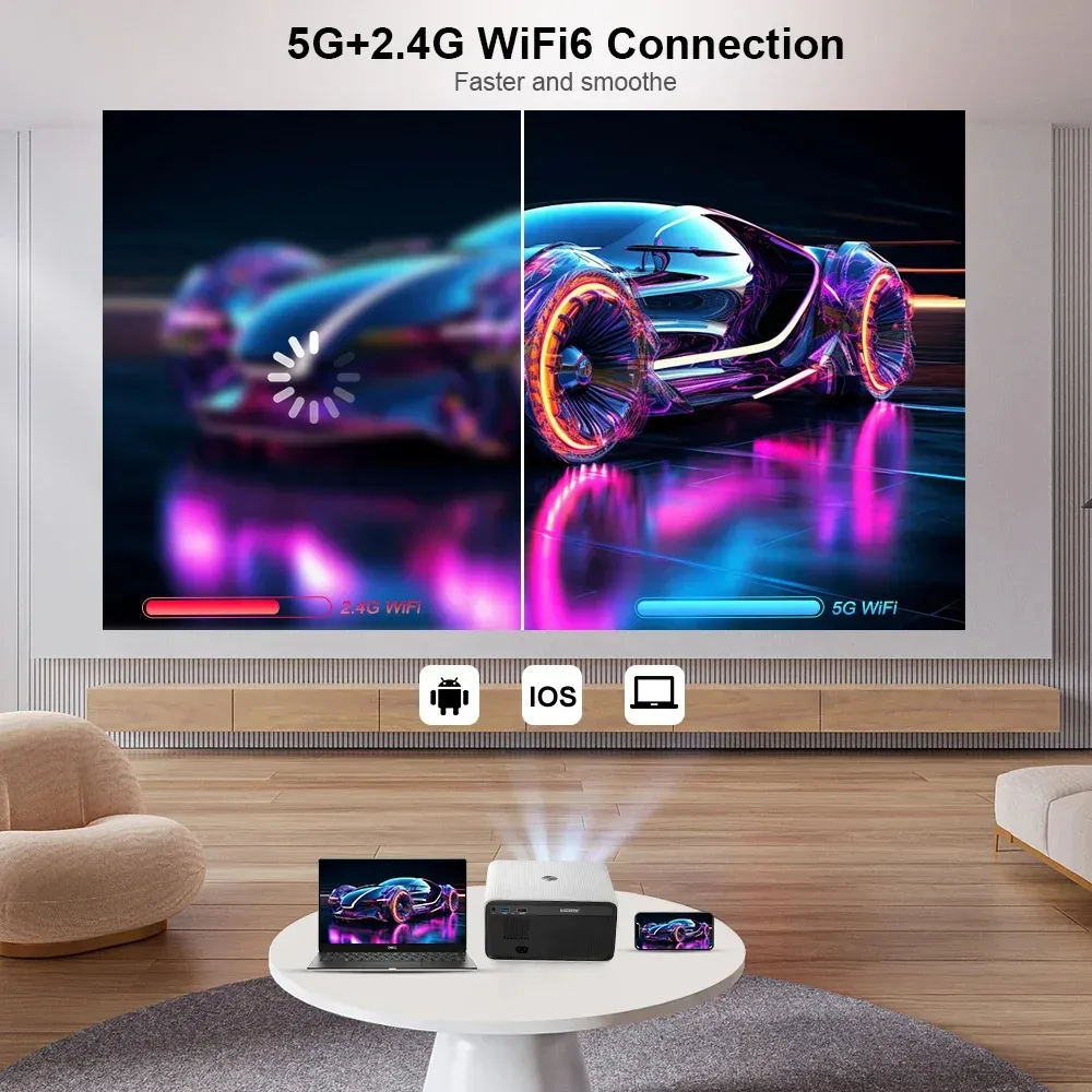 ThundeaL TD85W Portable Full HD 1080P Android 12 Projector 14000 Lumens WiFi 6 & bluetooth-Compatible Auto Focus Keystone Correction Home Theater Built-in 5W Speaker Mini Smart Projector