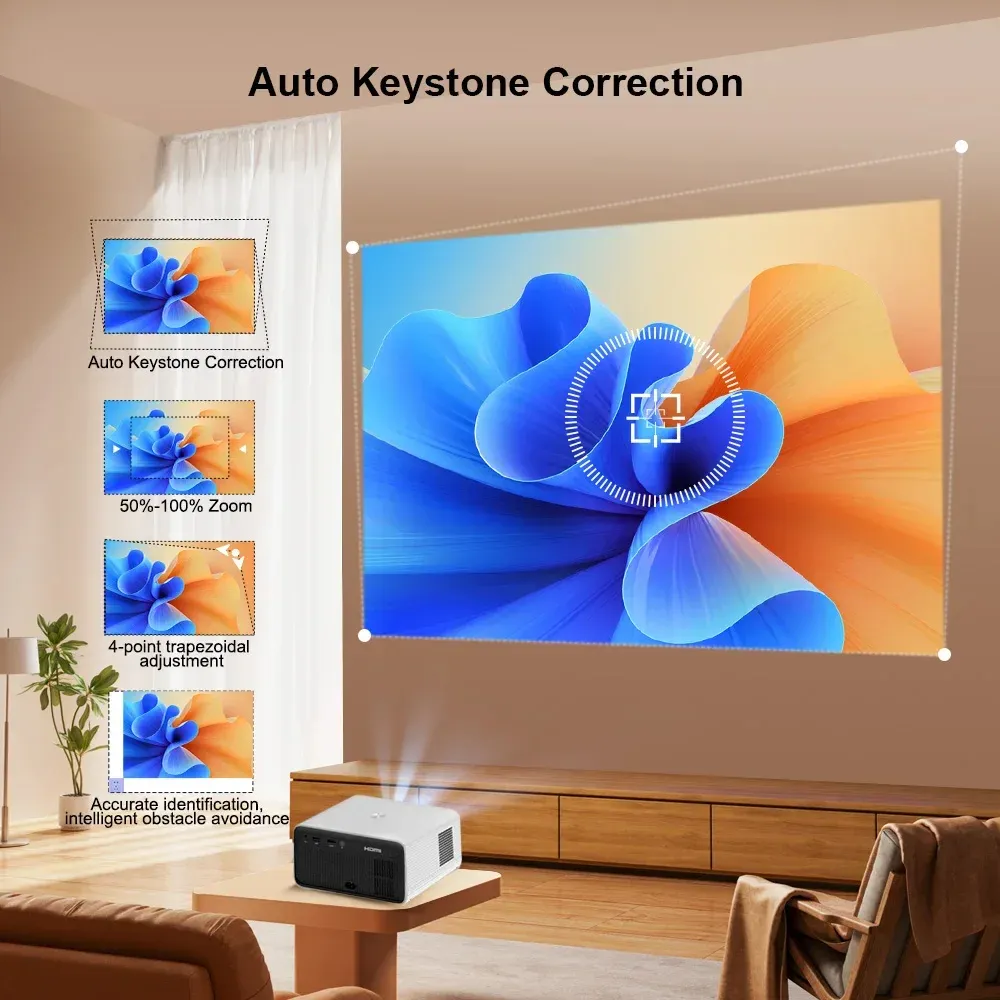 ThundeaL TD85W Portable Full HD 1080P Android 12 Projector 14000 Lumens WiFi 6 & bluetooth-Compatible Auto Focus Keystone Correction Home Theater Built-in 5W Speaker Mini Smart Projector