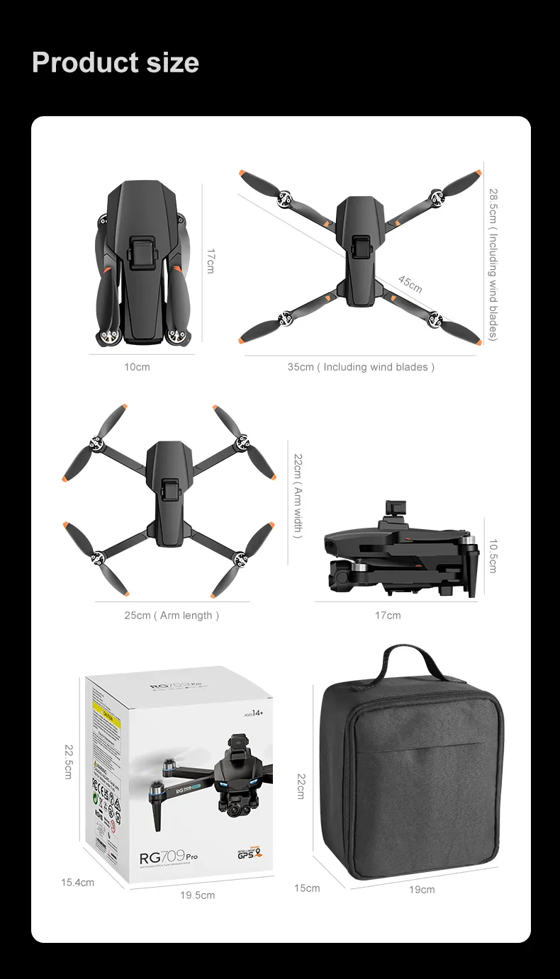 PJC RG709 PRO GPS 5G WiFi FPV with 4.5inch LCD Screen Controller 1080P HD Dual Camera Servo Gimbal 360° Obstacle Avoidance Brushless Foldable RC Drone Quadcopter RTF