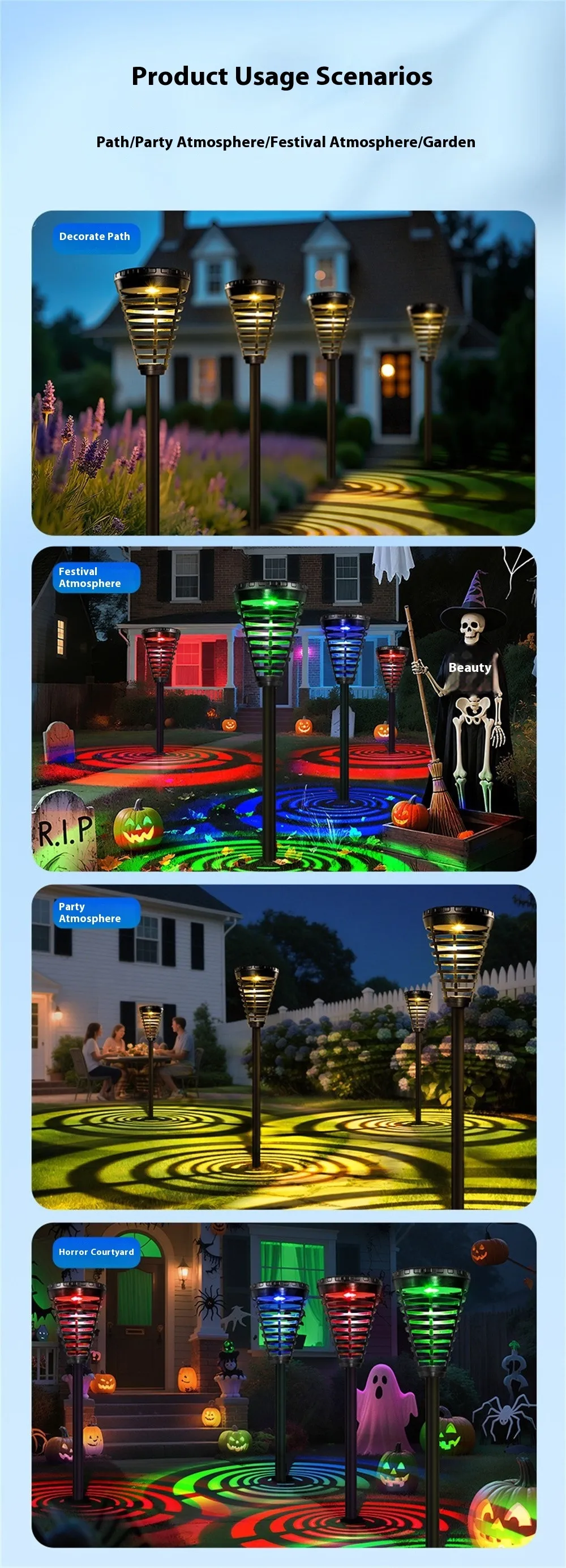 Elfeland Solar-Powered Outdoor Sensor Halloween Festival Decorative Atmosphere Lights, Outdoor Waterproof Solar Garden Light