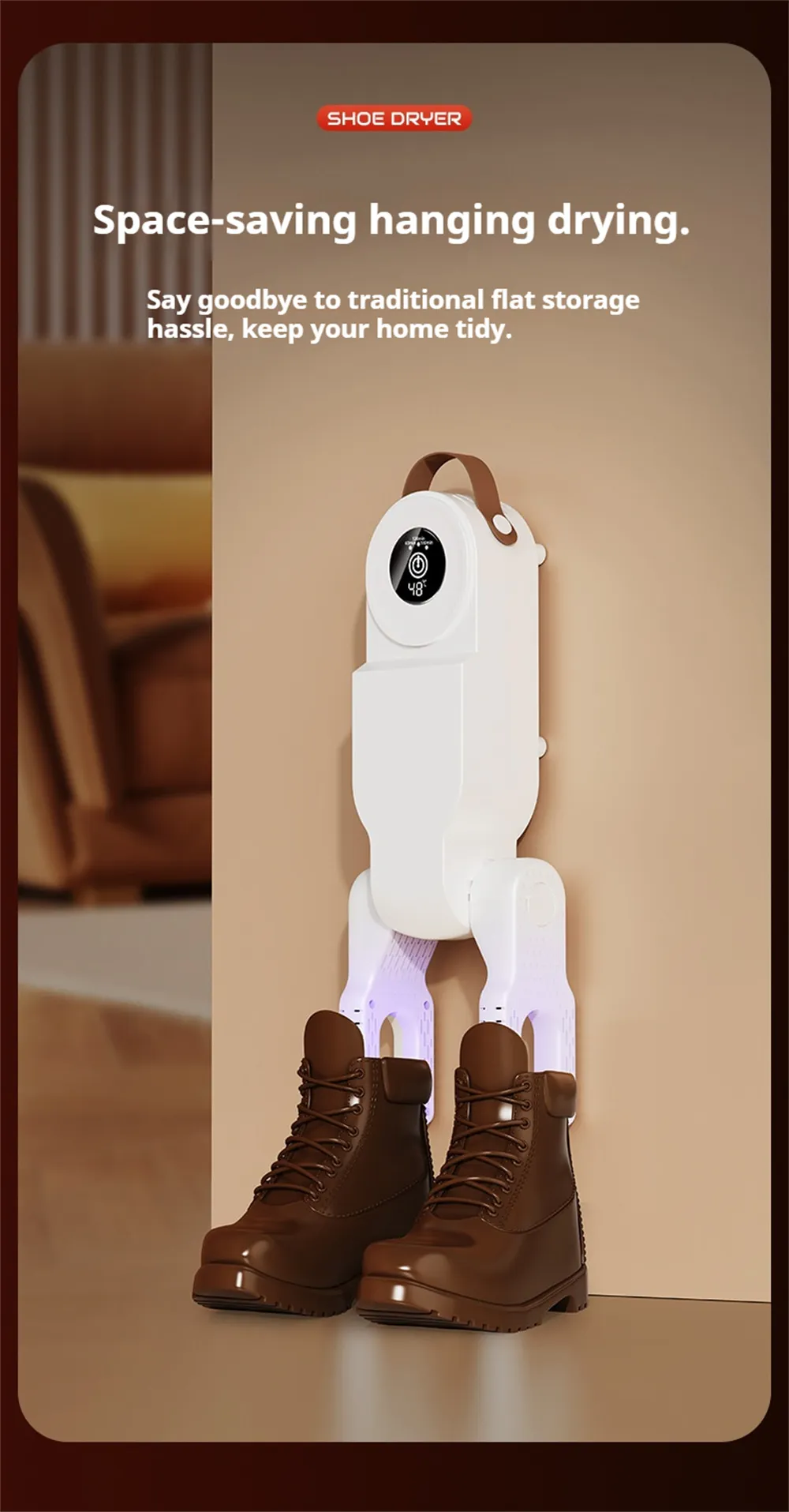 Tevorex Retractable Shoe Dryer Household Folding Timing Shoe Dryer Smart Touch Screen Automatic Hot Air To Remove Odor Shoe Drye