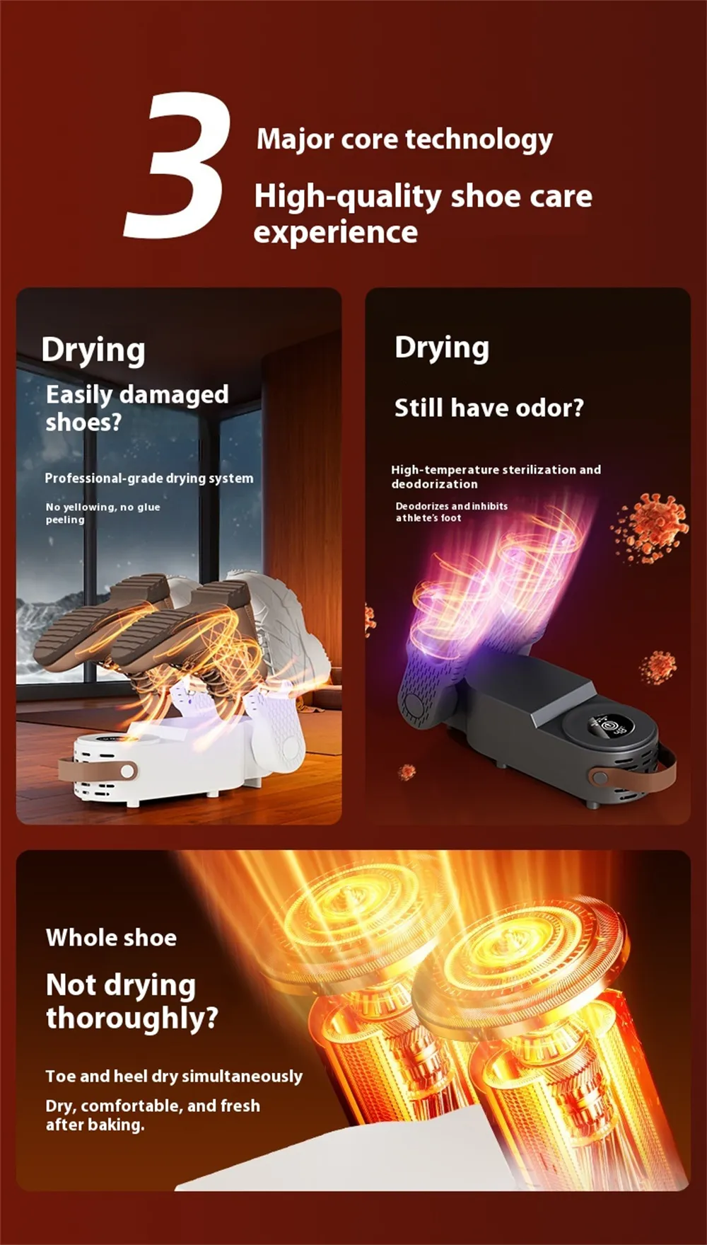 Tevorex Retractable Shoe Dryer Household Folding Timing Shoe Dryer Smart Touch Screen Automatic Hot Air To Remove Odor Shoe Drye