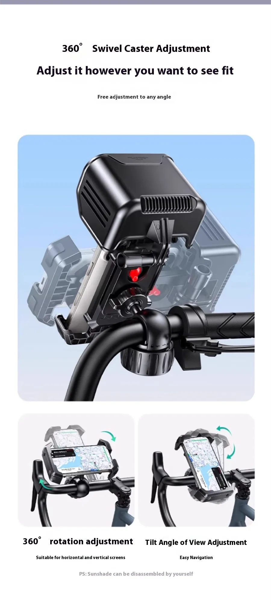 UGREEN LP919 Electric Vehicle Mount for 5.5-7.2 inch Smartphones 360° Rotation Shock Absorption Universal Motorcycle Bicycle Handlebar Holder UGREEN LP919 Electric Vehicle Mount for 5.5-7.2 inch Smartphones 360° Rotation Shock Absorption Universal Motorcycle Bicycle Handlebar Holder