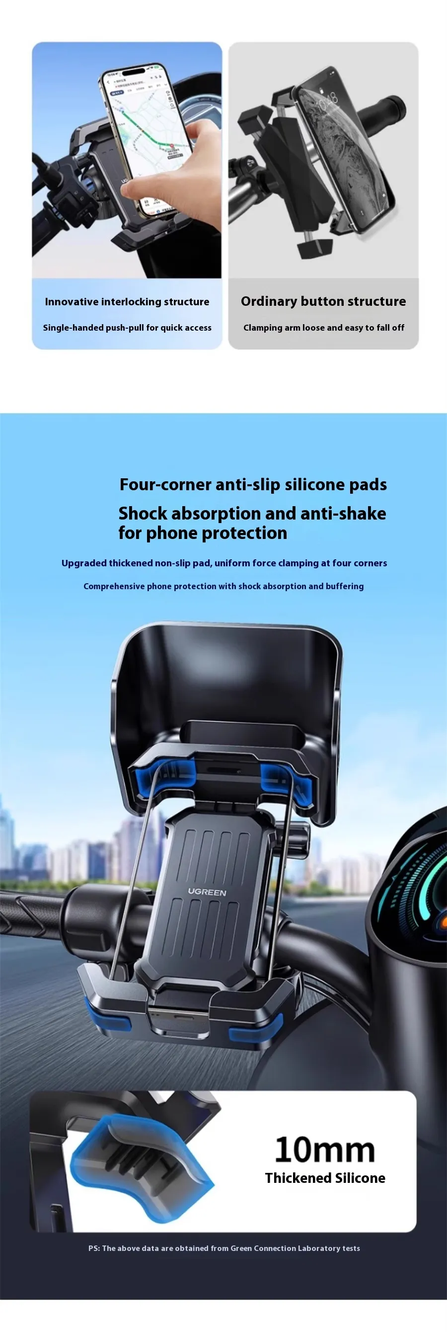 UGREEN LP919 Electric Vehicle Mount for 5.5-7.2 inch Smartphones 360° Rotation Shock Absorption Universal Motorcycle Bicycle Handlebar Holder UGREEN LP919 Electric Vehicle Mount for 5.5-7.2 inch Smartphones 360° Rotation Shock Absorption Universal Motorcycle Bicycle Handlebar Holder
