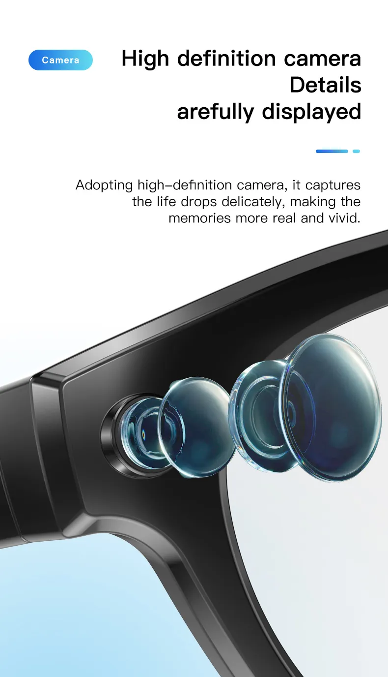 GS380 bluetooth 5.4 AI Smart Shooting Glasses Support Voice & Gesture Control 10H Battery Built-in Speaker for Photo Video Recording Translation Navigation