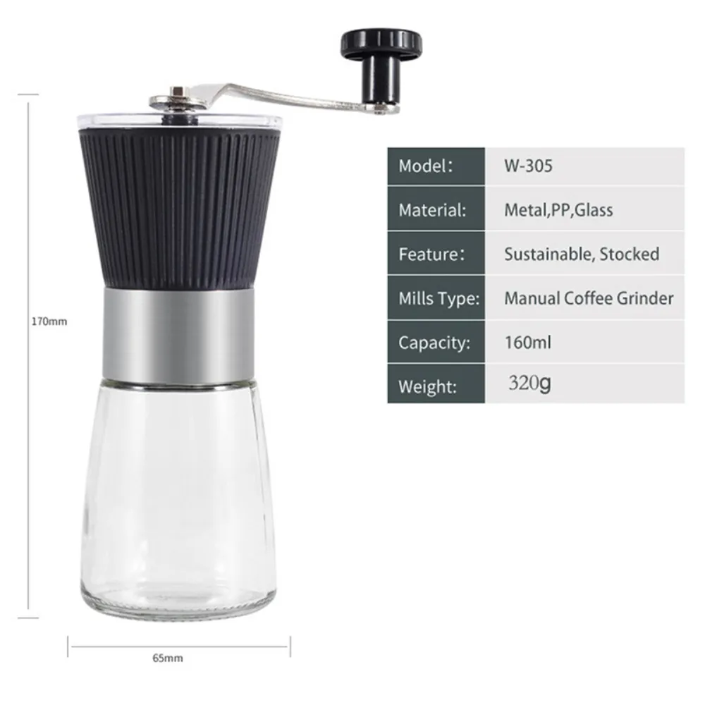 IPRee Manual Coffee Grinder Glass Portable Outdoor Coffee Machine Ceramic Grinding Core Pepper Grain Mill Coffeeware for Kitchen