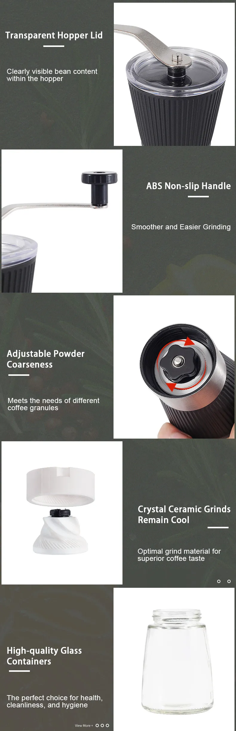 IPRee Manual Coffee Grinder Glass Portable Outdoor Coffee Machine Ceramic Grinding Core Pepper Grain Mill Coffeeware for Kitchen