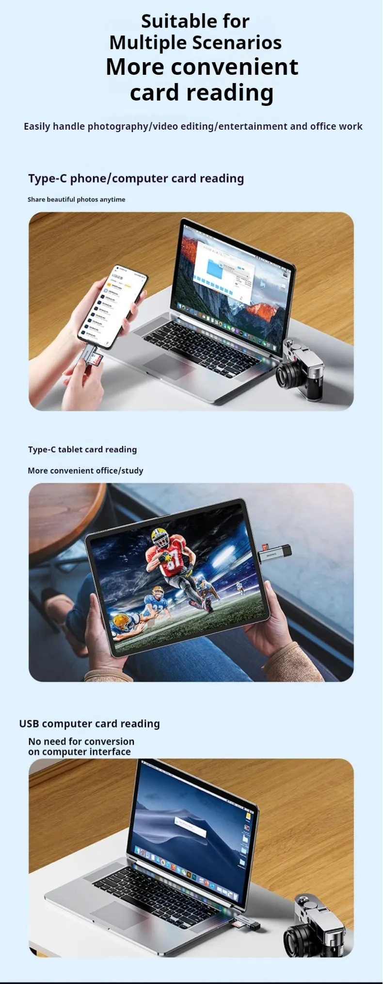 SAMZHE CRS22 USB3.2Gen1 Card Reader USB-A&Type-C Dual Interface OTG Adapter Dongle 5Gbps High Speed SD/TF Dual Slot for Smartphone Laptop Plug and Play SAMZHE CRS22 USB3.2Gen1 Card Reader USB-A&Type-C Dual Interface OTG Adapter Dongle 5Gbps High Speed SD/TF Dual Slot for Smartphone Laptop Plug and Play