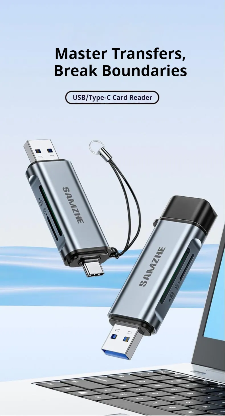 SAMZHE CRS22 USB3.2Gen1 Card Reader USB-A&Type-C Dual Interface OTG Adapter Dongle 5Gbps High Speed SD/TF Dual Slot for Smartphone Laptop Plug and Play SAMZHE CRS22 USB3.2Gen1 Card Reader USB-A&Type-C Dual Interface OTG Adapter Dongle 5Gbps High Speed SD/TF Dual Slot for Smartphone Laptop Plug and Play