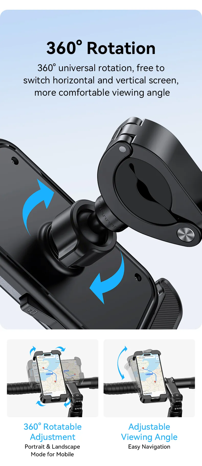 USAMS ZJ082 2-in-1 Full Coverage Cycling Phone Holder Shockproof Reinforced Clamp Stand 360° Rotation Single Hand Operation Fits for 4.7-7.2 Inch Phones Universal Bike Motorcycle Mount USAMS ZJ082 2-in-1 Full Coverage Cycling Phone Holder Shockproof Reinforced Clamp Stand 360° Rotation Single Hand Operation Fits for 4.7-7.2 Inch Phones Universal Bike Motorcycle Mount