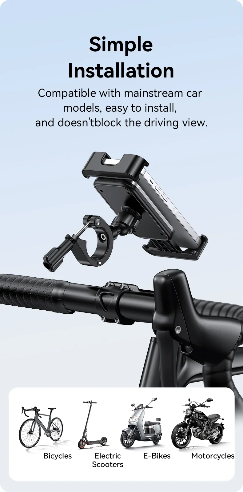 USAMS ZJ082 2-in-1 Full Coverage Cycling Phone Holder Shockproof Reinforced Clamp Stand 360° Rotation Single Hand Operation Fits for 4.7-7.2 Inch Phones Universal Bike Motorcycle Mount USAMS ZJ082 2-in-1 Full Coverage Cycling Phone Holder Shockproof Reinforced Clamp Stand 360° Rotation Single Hand Operation Fits for 4.7-7.2 Inch Phones Universal Bike Motorcycle Mount