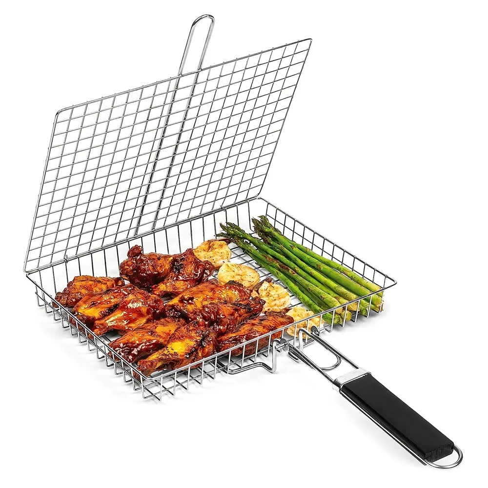 IPRee Portable BBQ Grill Basket Folding Stainless Steel with Handle Large Capacity for Fish Vegetables Shrimp Cooking Cookware Tools IPRee Portable BBQ Grill Basket Folding Stainless Steel with Handle Large Capacity for Fish Vegetables Shrimp Cooking Cookware Tools