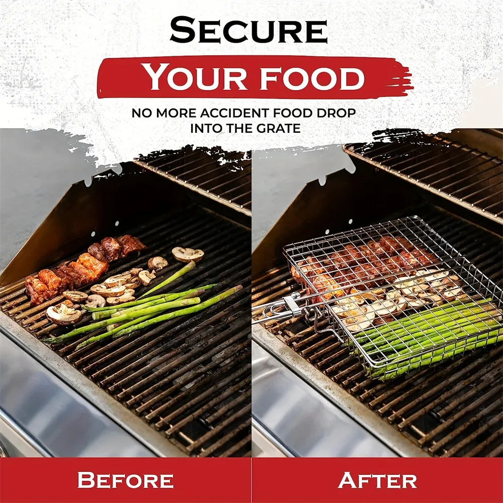 IPRee Portable BBQ Grill Basket Folding Stainless Steel with Handle Large Capacity for Fish Vegetables Shrimp Cooking Cookware Tools IPRee Portable BBQ Grill Basket Folding Stainless Steel with Handle Large Capacity for Fish Vegetables Shrimp Cooking Cookware Tools