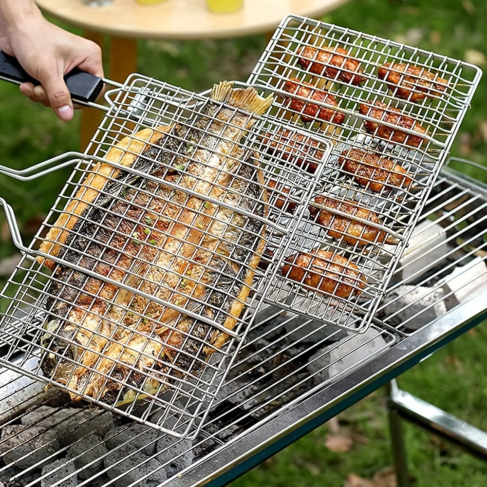 IPRee Portable BBQ Grill Basket Folding Stainless Steel with Handle Large Capacity for Fish Vegetables Shrimp Cooking Cookware Tools IPRee Portable BBQ Grill Basket Folding Stainless Steel with Handle Large Capacity for Fish Vegetables Shrimp Cooking Cookware Tools