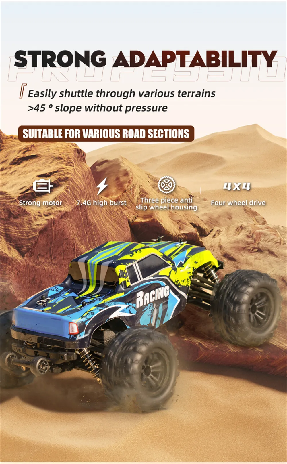 HLX HY166-1 HY166-2 RTR 1/16 2.4G 4WD 36km/h RC Car Off-Road Truck Full Proportional High Speed Large Foot Vehicles Models Toys