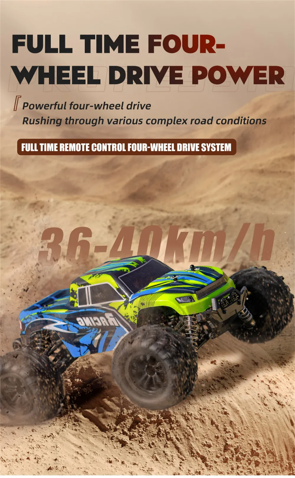 HLX HY166-1 HY166-2 RTR 1/16 2.4G 4WD 36km/h RC Car Off-Road Truck Full Proportional High Speed Large Foot Vehicles Models Toys