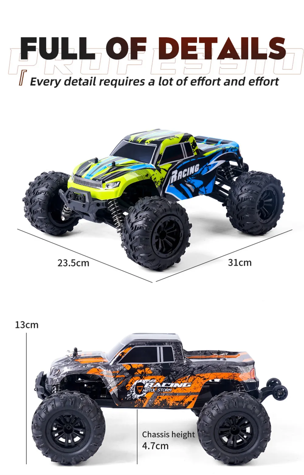 HLX HY166-1 HY166-2 RTR 1/16 2.4G 4WD 36km/h RC Car Off-Road Truck Full Proportional High Speed Large Foot Vehicles Models Toys