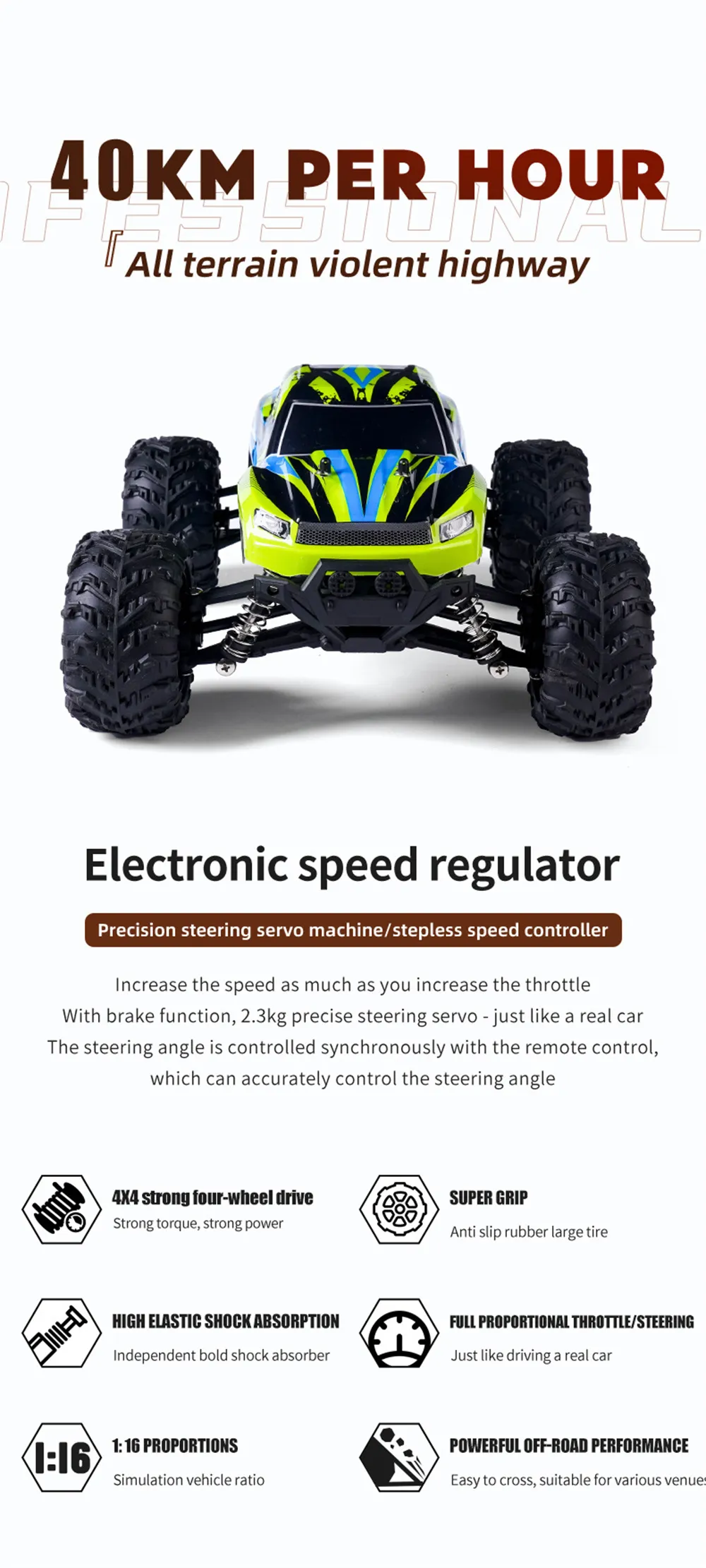 HLX HY166-1 HY166-2 RTR 1/16 2.4G 4WD 36km/h RC Car Off-Road Truck Full Proportional High Speed Large Foot Vehicles Models Toys