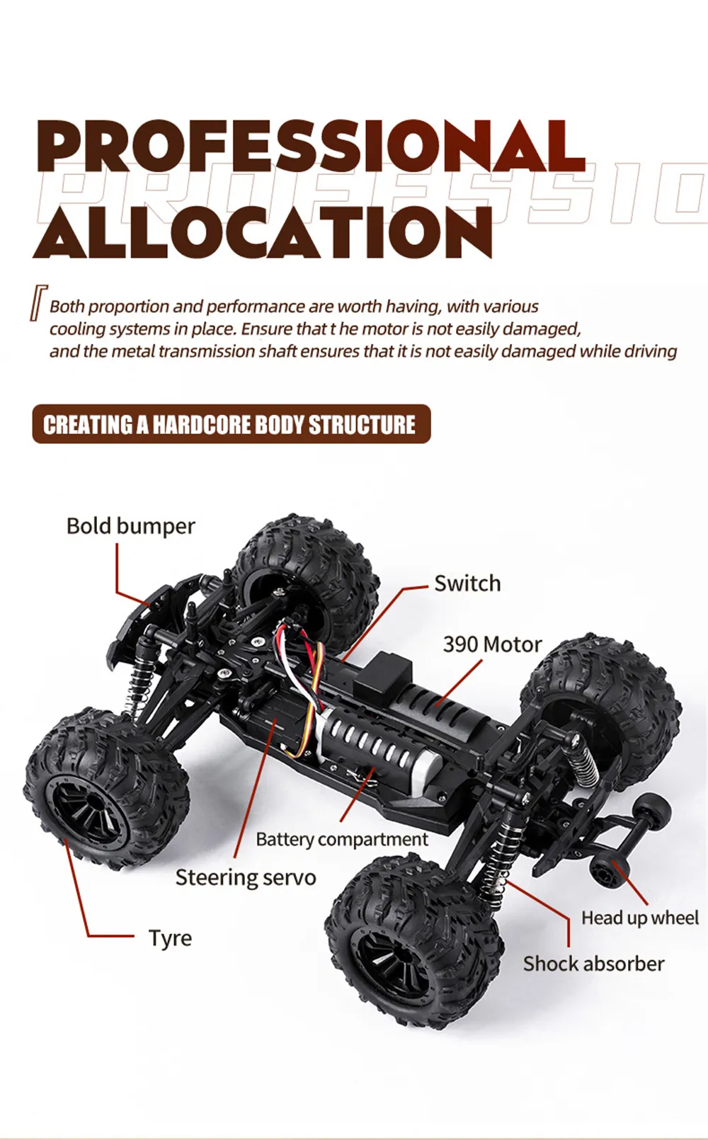 HLX HY166-1 HY166-2 RTR 1/16 2.4G 4WD 36km/h RC Car Off-Road Truck Full Proportional High Speed Large Foot Vehicles Models Toys