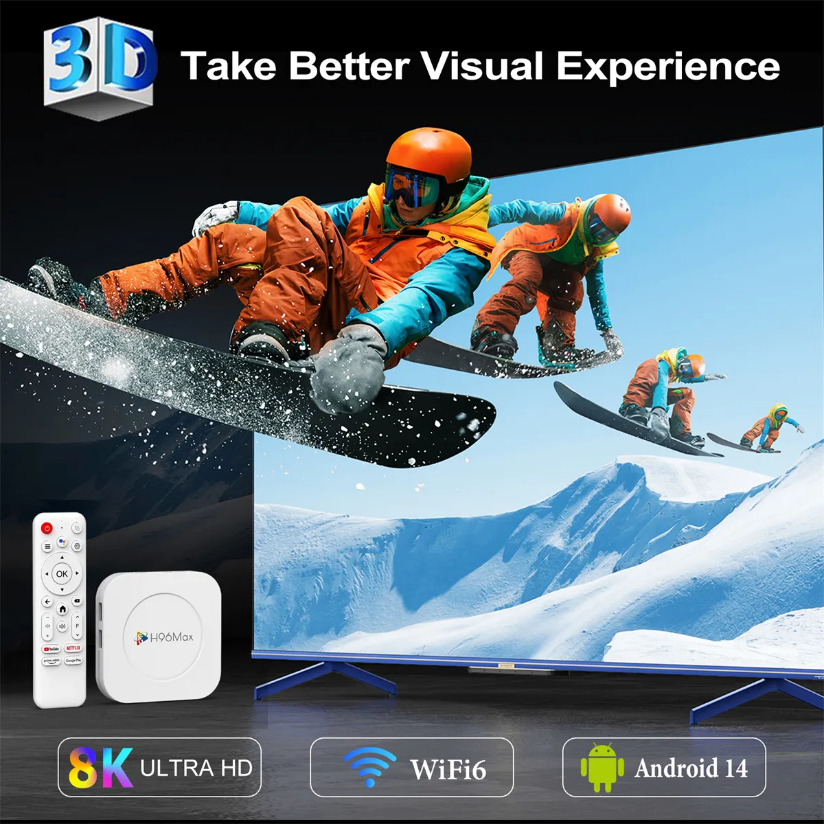 H96MAX M1 Plus 4+32G RK3528 Android 14 TV Box 3D 8K Ultra HD Smart Streaming Media Player WiFi 6 Bluetooth 5.4 Voice Assistant Set Top Box