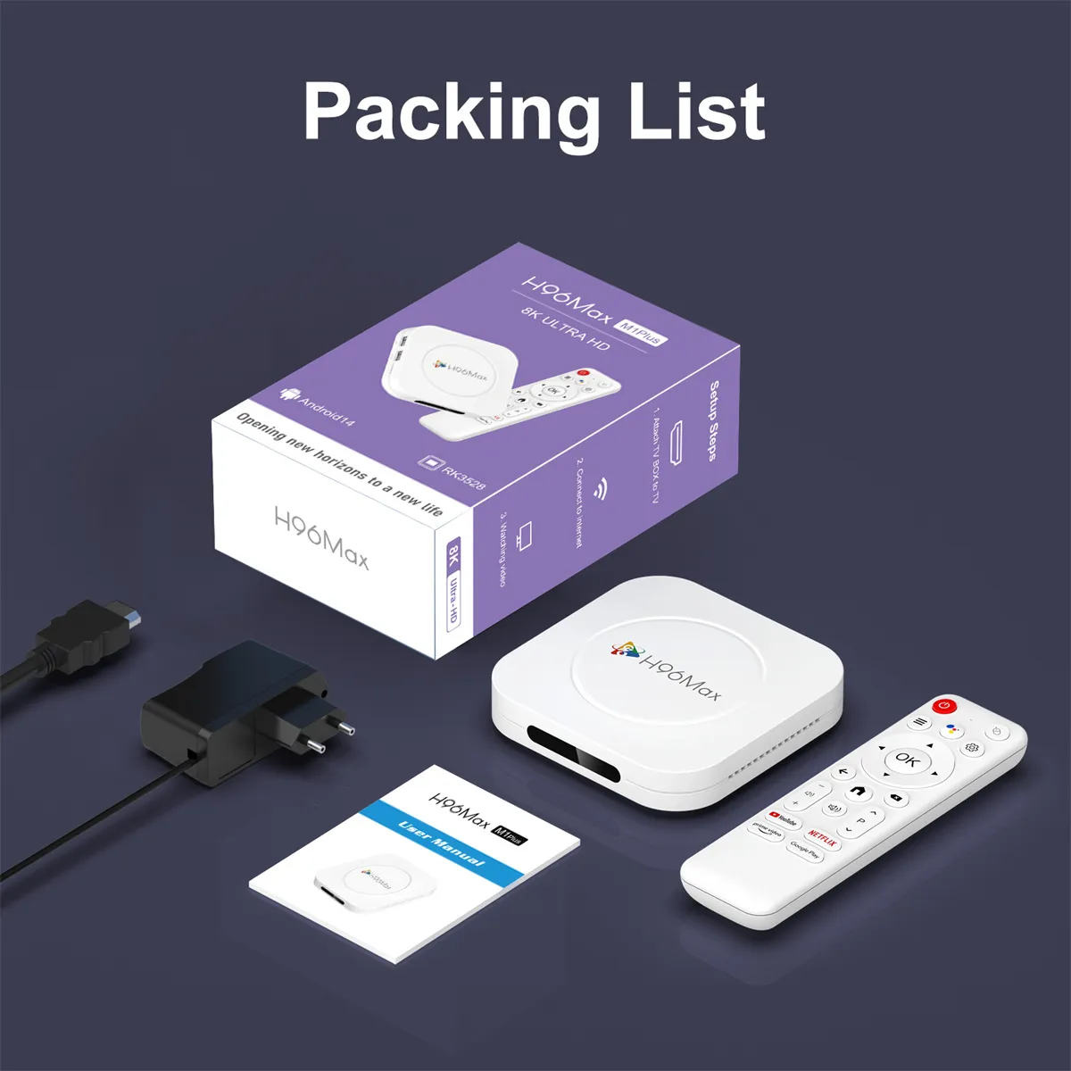 H96MAX M1 Plus 4+32G RK3528 Android 14 TV Box 3D 8K Ultra HD Smart Streaming Media Player WiFi 6 Bluetooth 5.4 Voice Assistant Set Top Box