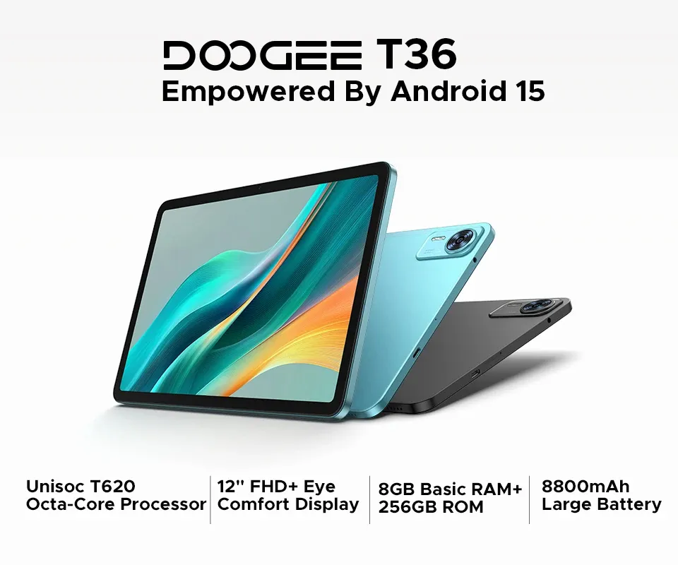 DOOGEE T36 UNISOC T620 Octa Core 8GB+12GB virtual RAM 256GB ROM 4G LTE 12 Inch 2K Screen Android 15 Tablet PC DOOGEE T36 UNISOC T620 Octa Core 8GB+12GB virtual RAM 256GB ROM 4G LTE 12 Inch 2K Screen Android 15 Tablet PC