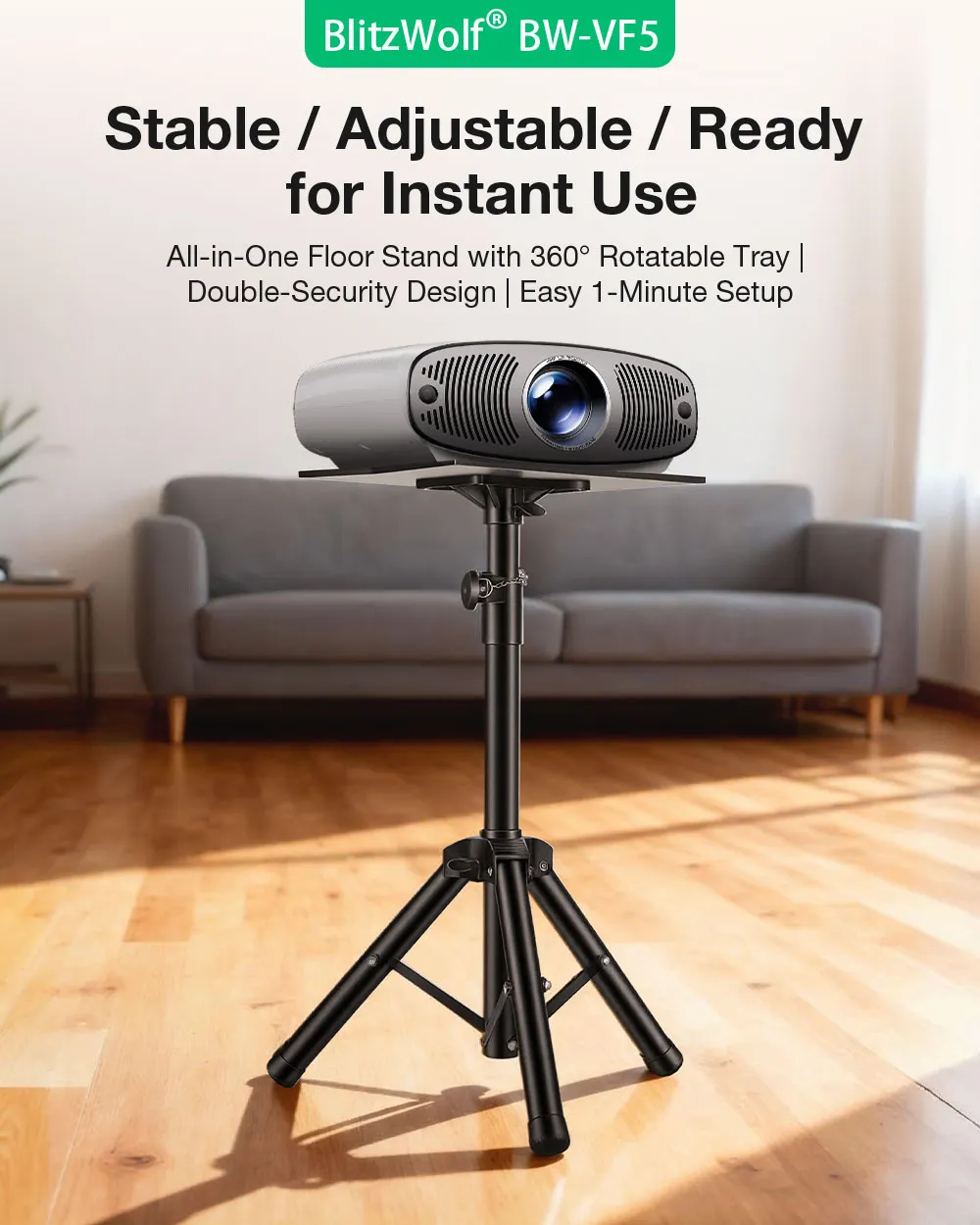 Blitzwolf BW-VF5 Projector Stand Tripod Adjustable Height 89-156cm with 37x26.5cm Tray Sturdy Tripod Base Foldable Portable Universal Projector Mount Blitzwolf BW-VF5 Projector Stand Tripod Adjustable Height 89-156cm with 37x26.5cm Tray Sturdy Tripod Base Foldable Portable Universal Projector Mount