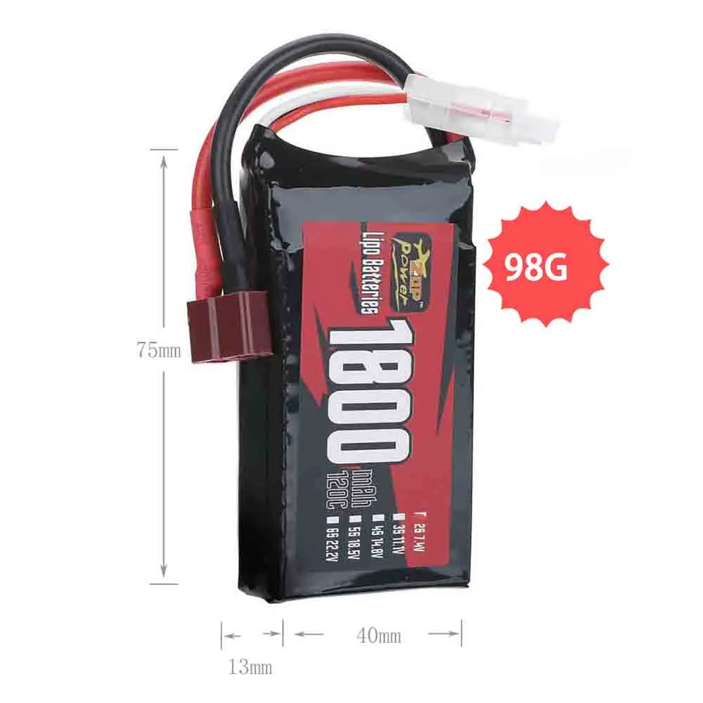 ZOP Power 7.4V 1800mAh 120C 2S LiPo Battery T Plug for RC Car