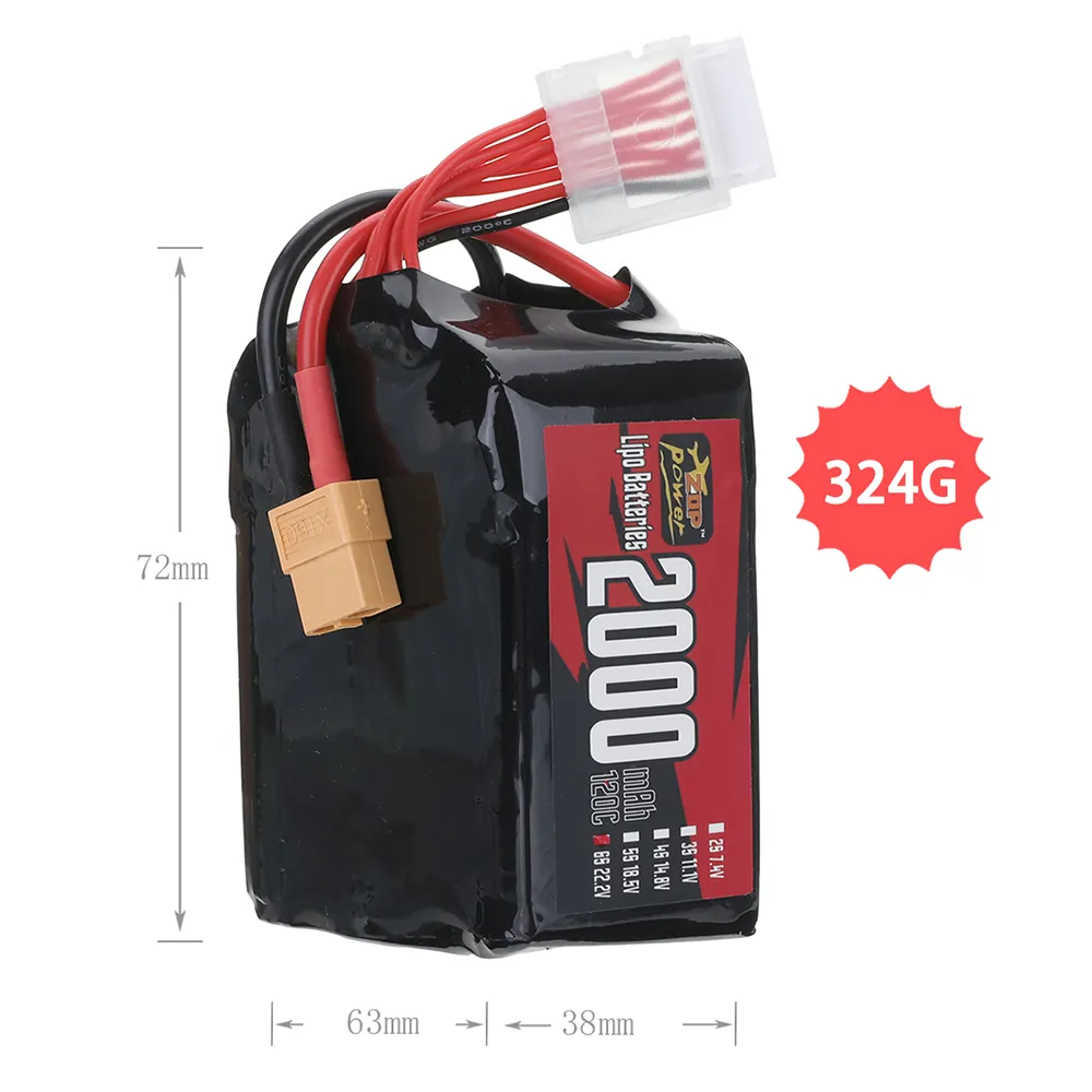 ZOP Power 22.2V 2000mAh 120C 6S LiPo Battery XT60 Plug for RC Drone
