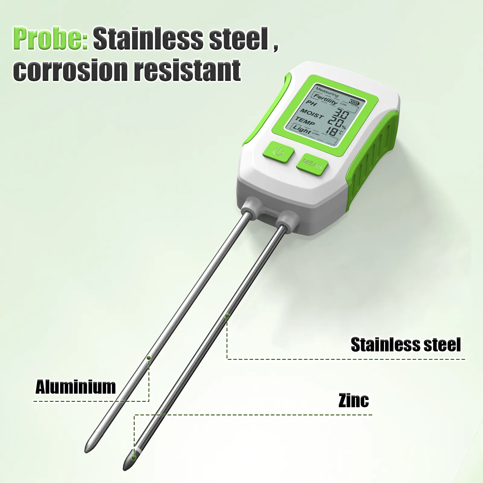 5 in 1 High Accuracy Soil Sensor Tester Moisture pH Fertility Temperature Sunlight Meter Corrosion Resistant Probes LCD Display Anti Slip Handle