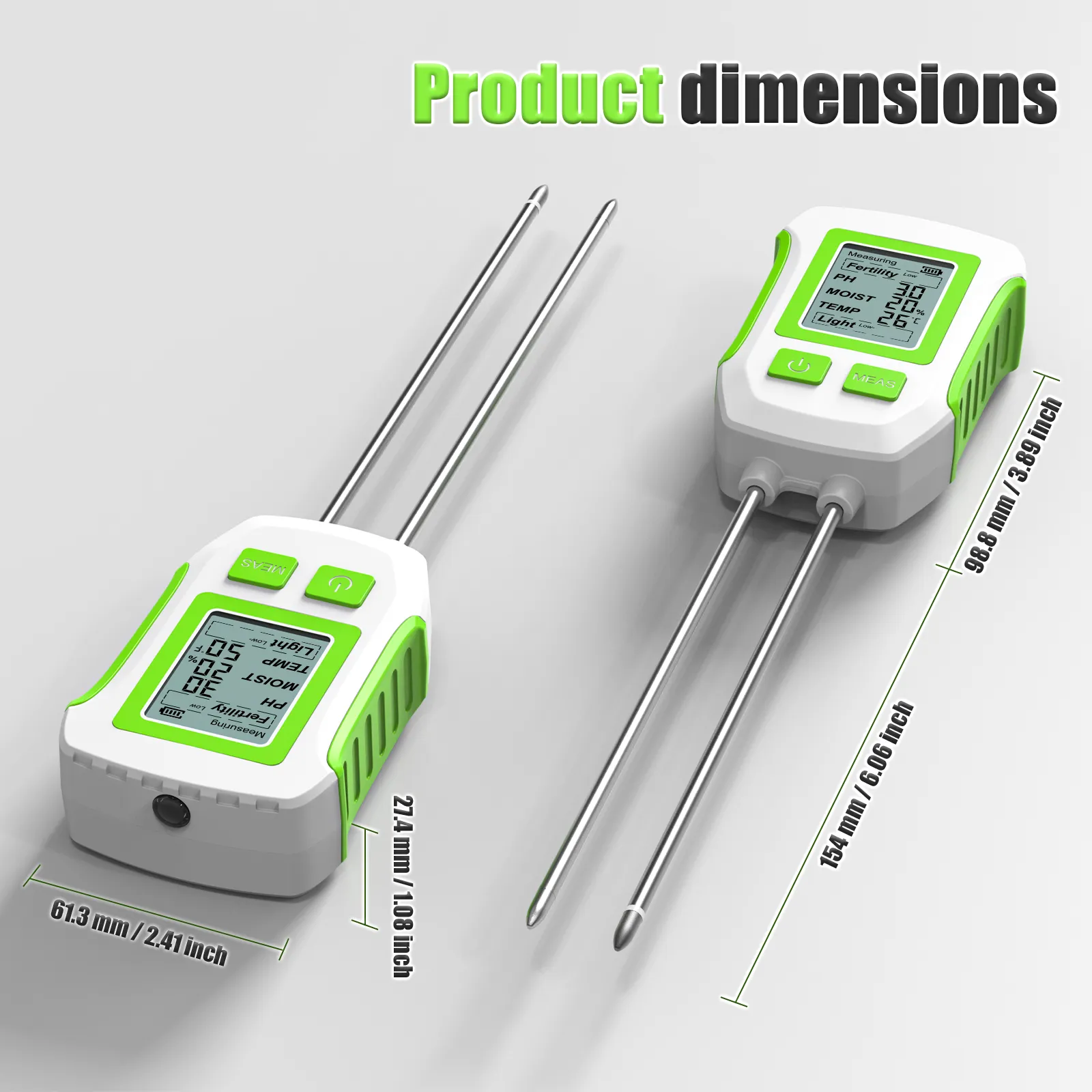5 in 1 High Accuracy Soil Sensor Tester Moisture pH Fertility Temperature Sunlight Meter Corrosion Resistant Probes LCD Display Anti Slip Handle