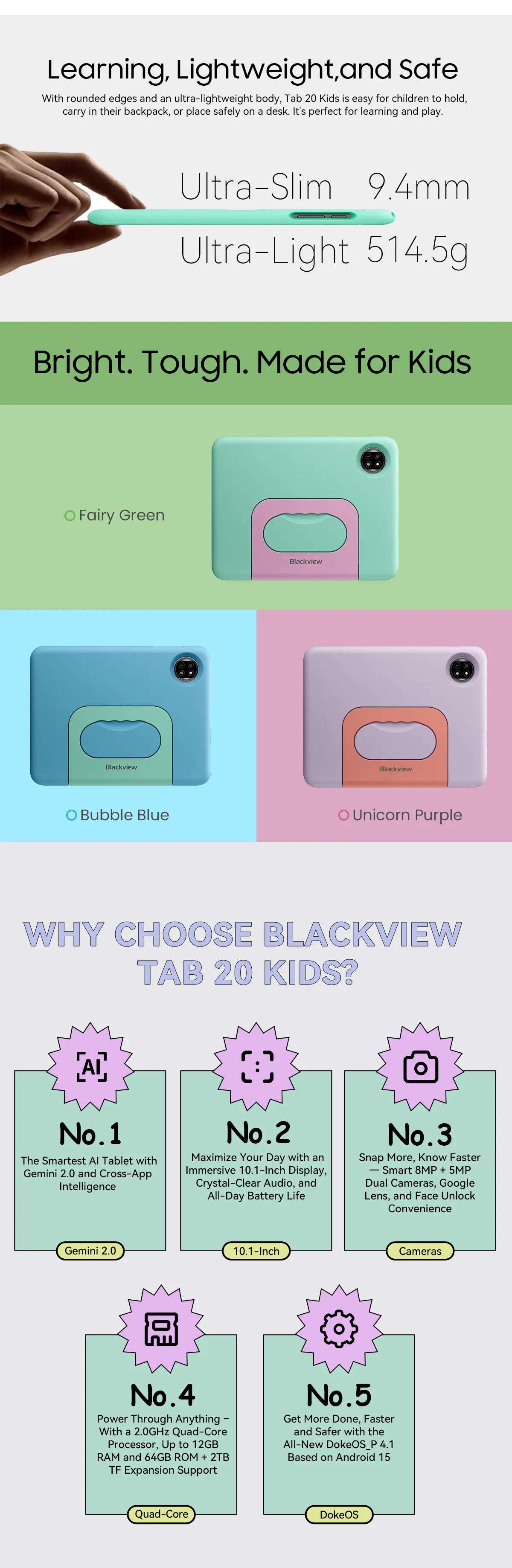 Blackview Tab 20 Kids UNISOC T310 Quad Core 4GB RAM +8GB Virtual Memory 64GB ROM 10.1 Inch Android 15 Tablet PC Blackview Tab 20 Kids UNISOC T310 Quad Core 4GB RAM +8GB Virtual Memory 64GB ROM 10.1 Inch Android 15 Tablet PC