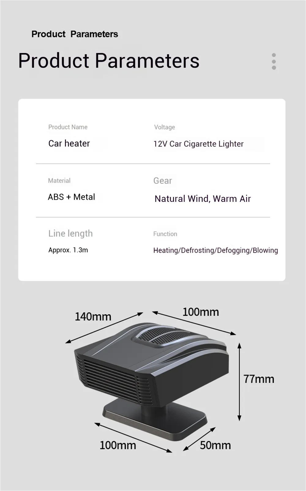 12V Portable Car Heater Warm Fan Rapid Heating Defrost Demist Device