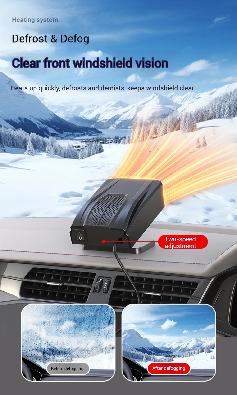 12V Portable Car Heater Warm Fan Rapid Heating Defrost Demist Device