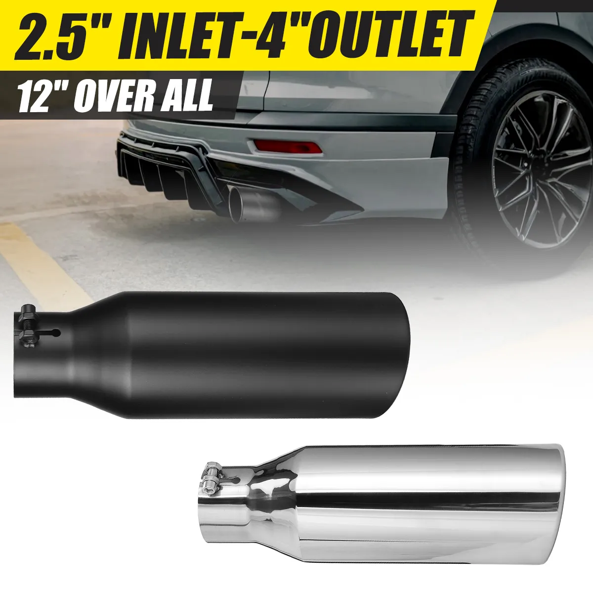 2.5 Inch Inlet 4 Inch Outlet Exhaust Tip 12 Inch Length Anti-Corrosive High Temperature Resistant Angle Cut Design for Car Truck 2.5 Inch Inlet 4 Inch Outlet Exhaust Tip 12 Inch Length Anti-Corrosive High Temperature Resistant Angle Cut Design for Car Truck