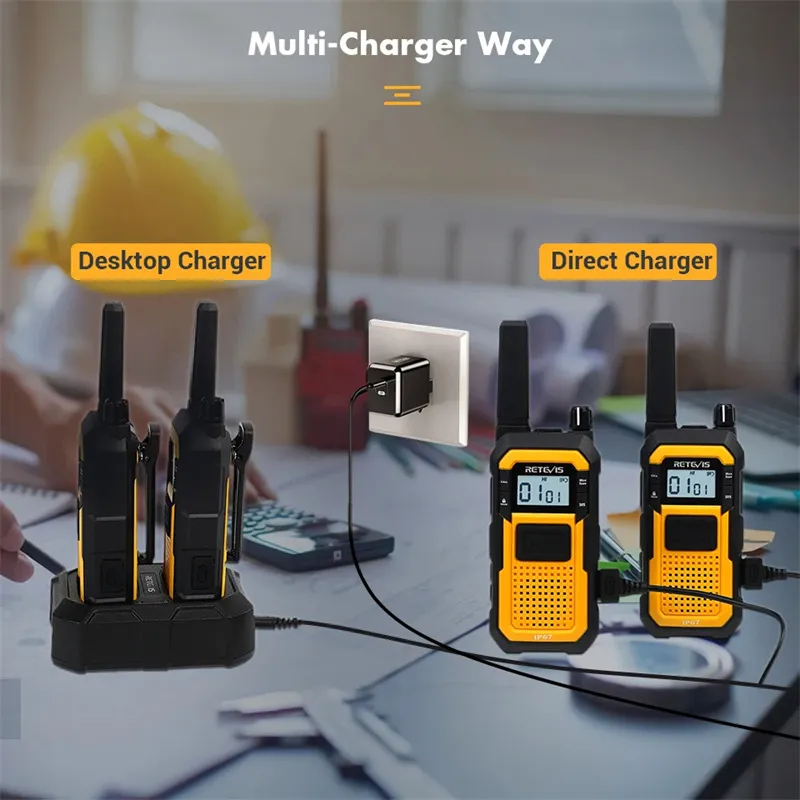 2Pcs Retevis RB48 RB648 Heavy Duty Industrial Walkie Talkie IP67 Waterproof USB Type-C Charger Dual PTTVOX PMR446 FRS Two Way Radio for Construction