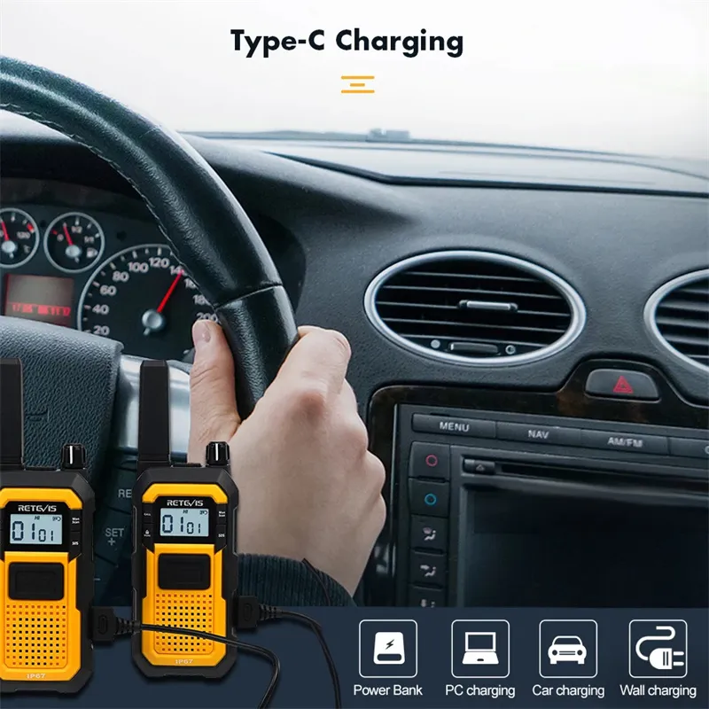 2Pcs Retevis RB48 RB648 Heavy Duty Industrial Walkie Talkie IP67 Waterproof USB Type-C Charger Dual PTTVOX PMR446 FRS Two Way Radio for Construction