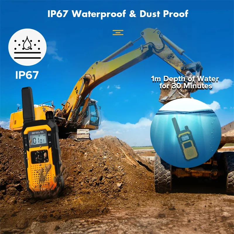 2Pcs Retevis RB48 RB648 Heavy Duty Industrial Walkie Talkie IP67 Waterproof USB Type-C Charger Dual PTTVOX PMR446 FRS Two Way Radio for Construction