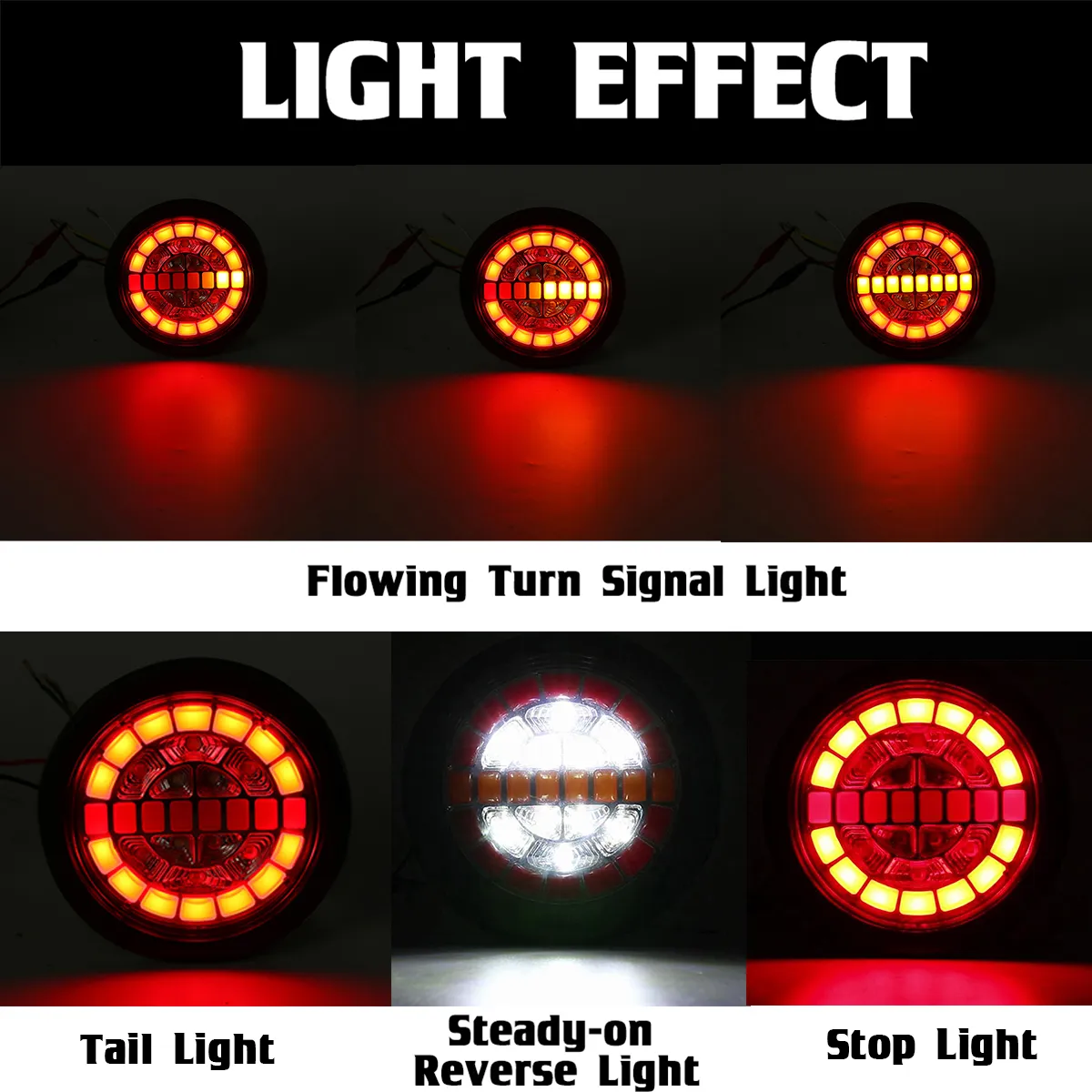 Rear Round Hamburger Led Tail Stop Lights Turn Signal Reverse Slim Lamp 12-24V