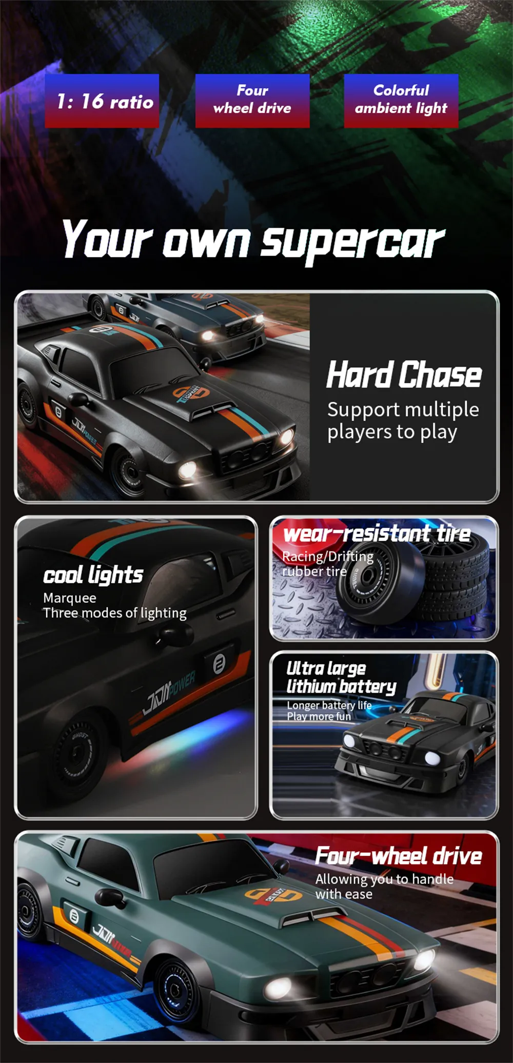 RONGMEI Toys 36910D 36911D RTR 1/16 1/20 2.4G 4WD Drift RC Car Mini LED Light Remote Control High Speed On-Road Racing Retro Vehicle Model Boys Gifts RONGMEI Toys 36910D 36911D RTR 1/16 1/20 2.4G 4WD Drift RC Car Mini LED Light Remote Control High Speed On-Road Racing Retro Vehicle Model Boys Gifts