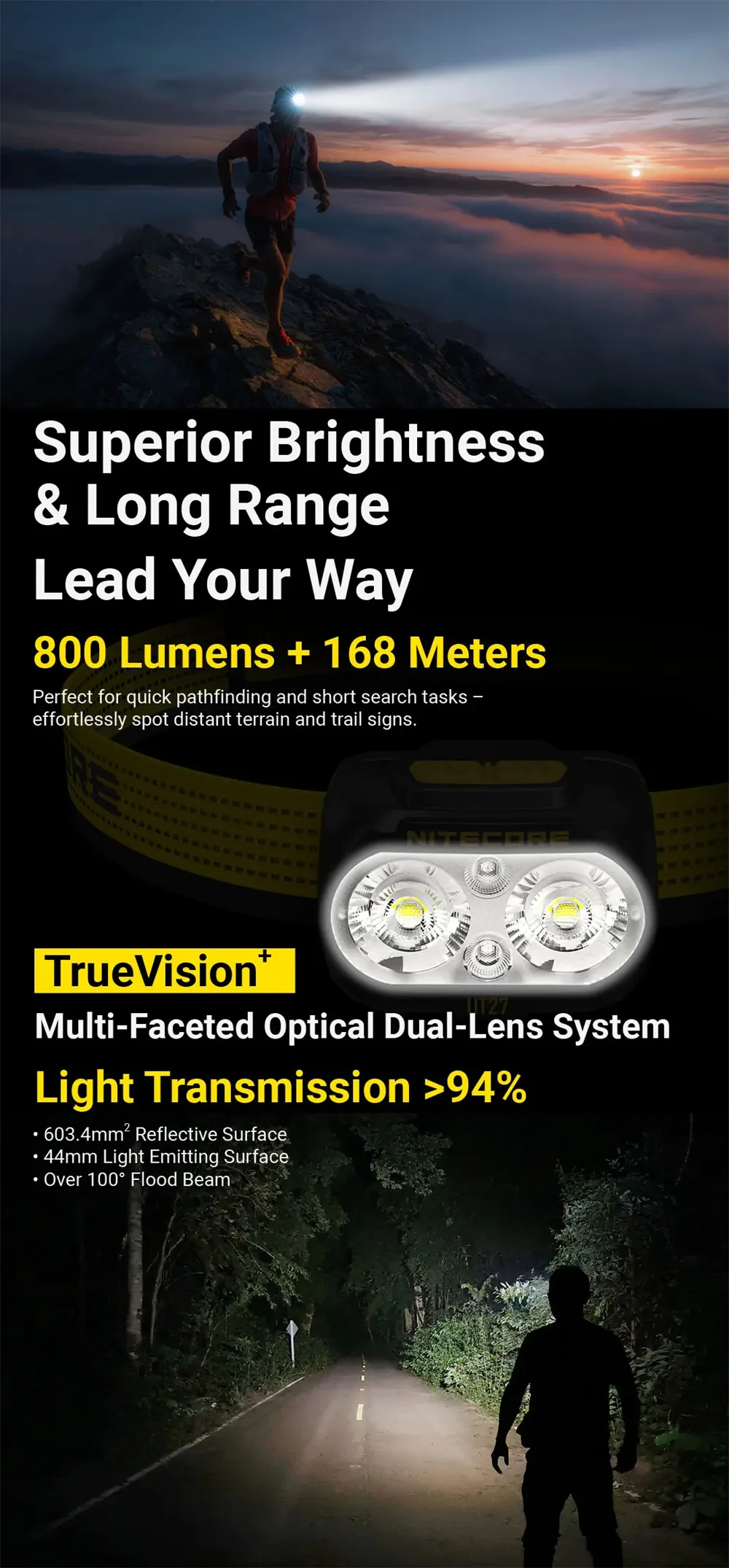 Nitecore UT27 MCT 800 Lumen 3 Color Temperatures Running Headlamp USB Rechargeable LED Headlight With Removable Rechargeable Battery LED Head Torch