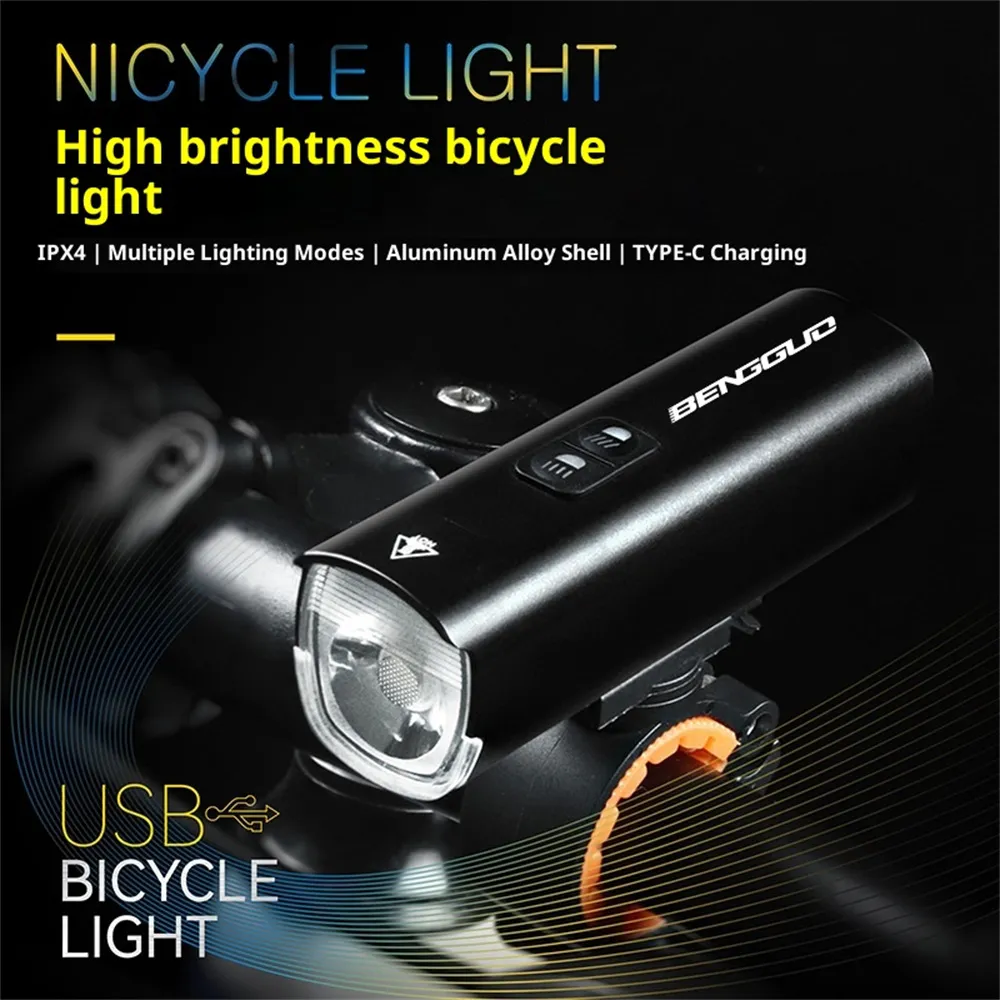 BENGGUO 1100LM Bicycle Headlight High-brightness IPX4 Waterproof Type-C Charging 8 Modes Bike Front Light for MTB Night Riding Safety BENGGUO 1100LM Bicycle Headlight High-brightness IPX4 Waterproof Type-C Charging 8 Modes Bike Front Light for MTB Night Riding Safety