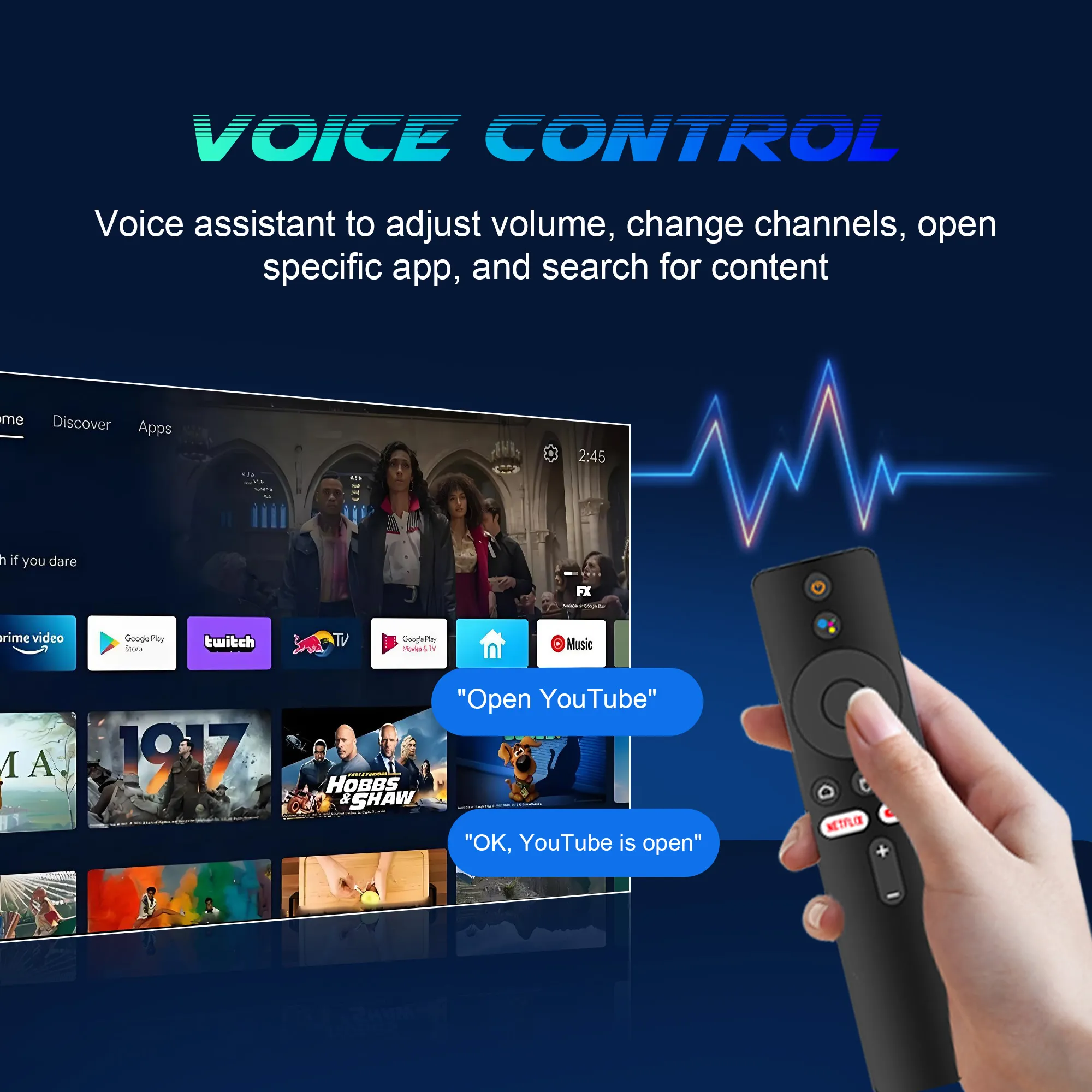 TVR3+ Android 14.0 Quad-core TV Stick 8K Ultra HD 2GB RAM 16GB ROM Wi-Fi 6 Bluetooth 5.4 HDR10+ Voice Control Built-in Chromecasts Streaming Media Player