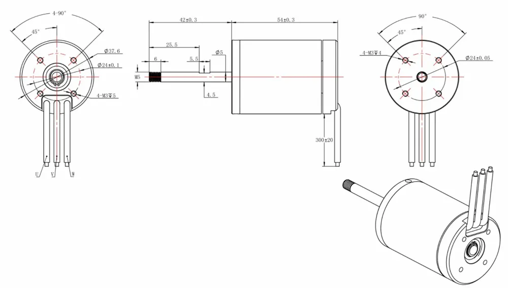 Flipsky Waterproof Brushless DC 3854 Motor 350KV 900W with Propeller for Surfing Boat Underwater Thruster Hydro Efoil